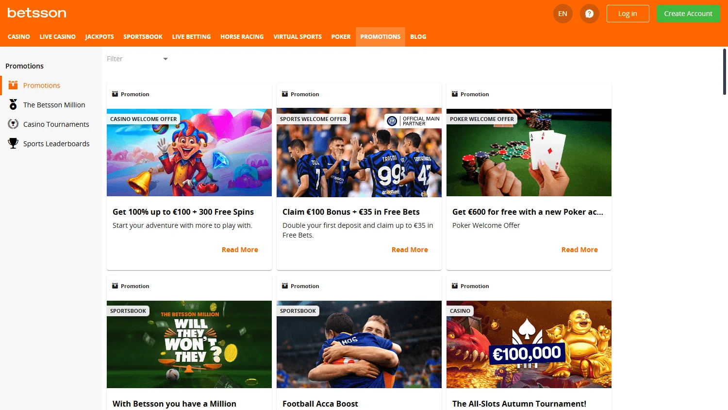 Betsson promotions page
